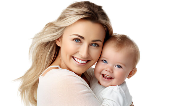 Mother's Day - mother with her little baby, mother and daughter, isolated on white, background, Generative ai