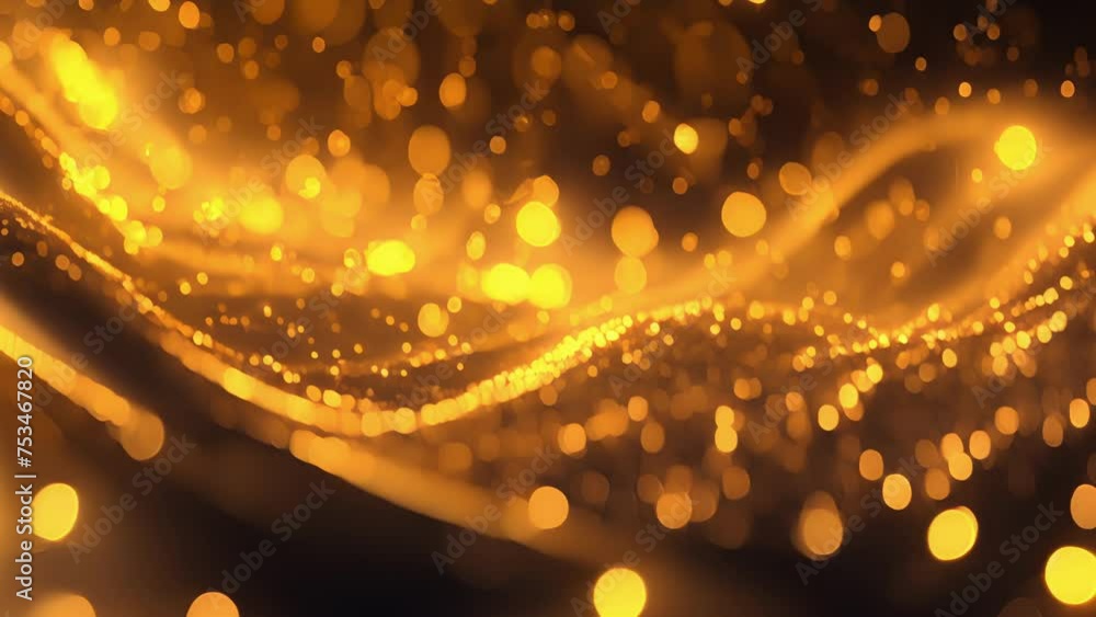 Poster golden ribbons of light intertwine with a flurry of tiny particles beckoning you to embark on a jour