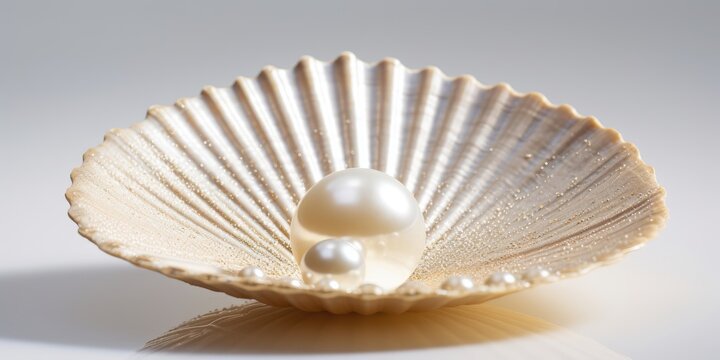An exquisite pearl revealed within the delicate curves of an open seashell, a symbol of nature's hidden treasures