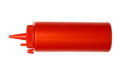 Red plastic bottle bottle for sauces, ketchup and mustard on white background isolated 