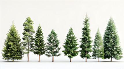 a collection of pine tree on white background