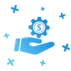Icon for website dollar in hand with gear mechanism finance illustration