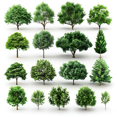 collection of trees isolated on white