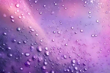 Fototapeten Water and drops on shimmering holographic abstract lilac pink purple background with copy space Modern poster design © Eun Woo Ai