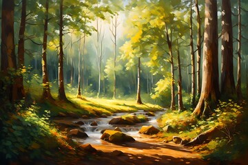 Painting view forest at daytime