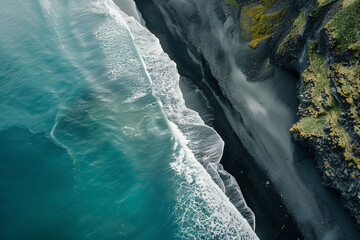 Black beach sand drone shot