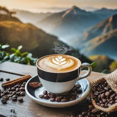 Photo sur Plexiglas Café cup of coffee with beans