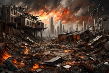 World collapse, doomsday scene, digital painting.