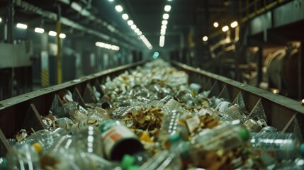Waste transformation nexus where recyclables are sorted and prepared for their journey toward a sustainable future. Discarded materials find their way into the recycling process