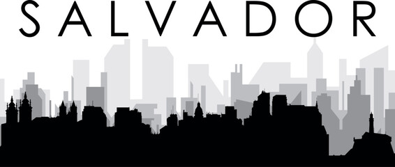 Naklejka premium Black cityscape skyline panorama with gray misty city buildings background of SALVADOR, BRAZIL
