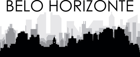 Naklejka premium Black cityscape skyline panorama with gray misty city buildings background of BELO HORIZONTE, BRAZIL