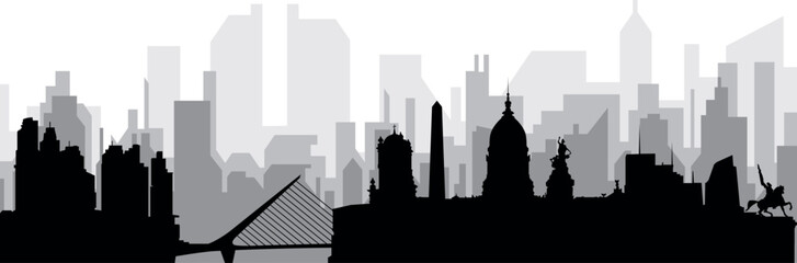 Naklejka premium Black cityscape skyline panorama with gray misty city buildings background of BUENOS AIRES, ARGENTINA