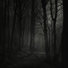 Naklejka premium foggy forest in the night
