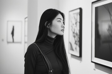 美術館でアートを鑑賞する日本人女性（モデル・展覧会・観光） - obrazy, fototapety, plakaty