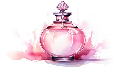 3D illustration of pink variation shape perfume glass bottle with silver cap isolated on light pink background, Ai generated for ads
