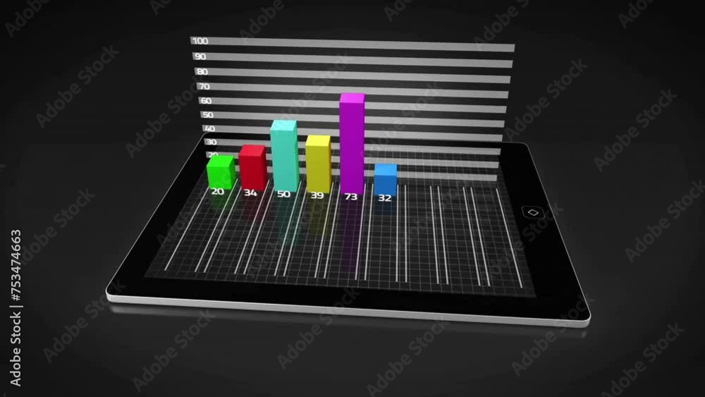 Poster animation of statistics and digital data processing over black background