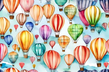 Watercolor colorful hot air balloons