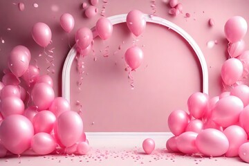 arch of pink balloons. Birthday party for girl