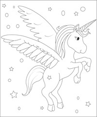 unicorns coloring book page for kids