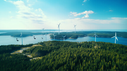 Aerial drone footage of wind turbines
