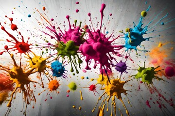 Exploding paint splashes and holi powder as creativity concept