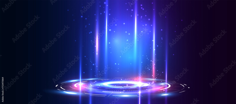 Aufkleber portal and hologram science futuristic technology background. sci-fi digital hi-tech stage in glowin
