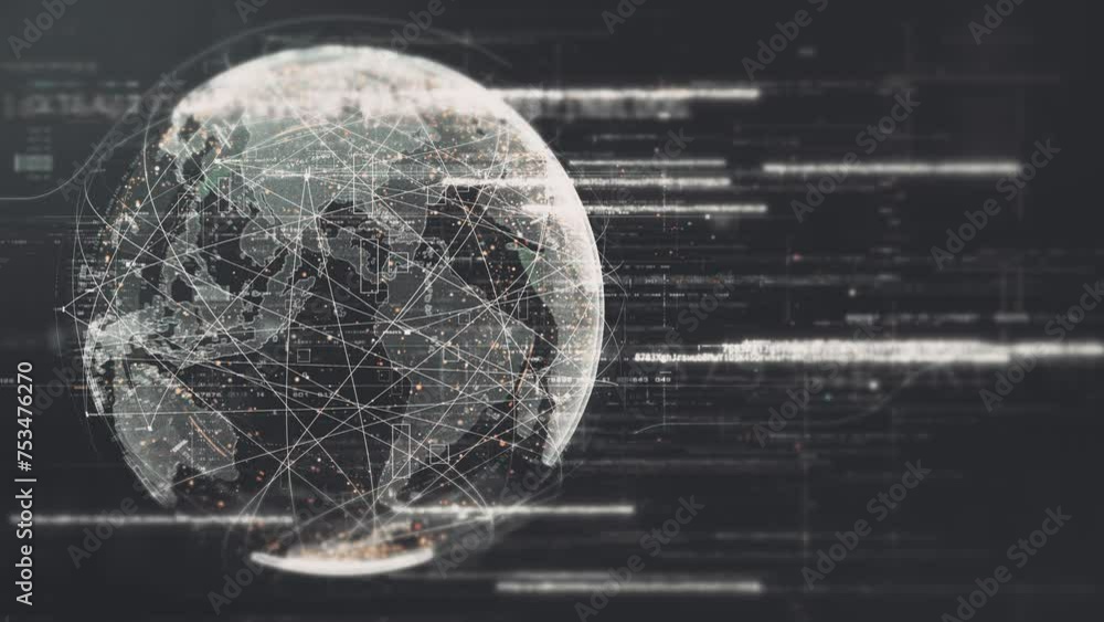Poster futuristic digitally generated holographic planet earth in a loop 360 degree rotation for head up di