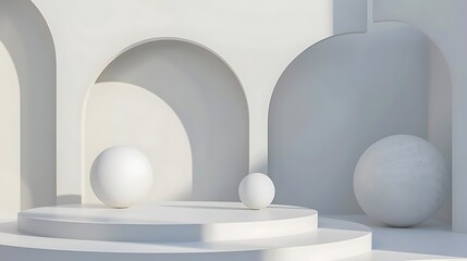 Minimal background, mock up with podium for product display,Abstract white geometry shape 3d rendering
