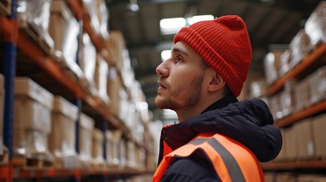 warehouse worker Control of transport goods.