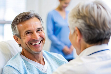 Obraz premium Happy Patient Smiling at Healthcare Provider