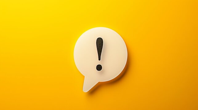 Speech bubble with an exclamation mark, isolated on a yellow background