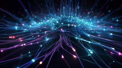 Abstract technology background with illuminated fiber optic network connections