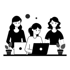 Man/women working on laptop illustration