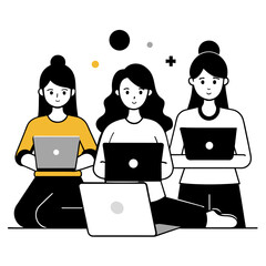 Man/women working on laptop illustration