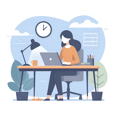 Illustration of a woman working in the office, flat art, vector color. AI generated.