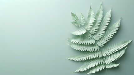 Paper Fern Leaf on Light Green Wall, To evoke a sense of natural beauty and intricate design in a surreal, artistic setting