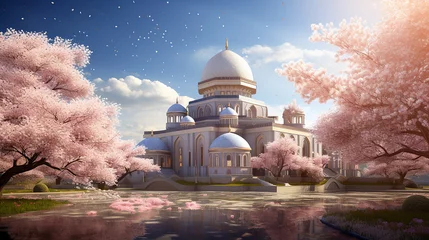 Fototapeten whispers of spring 3d visualization of mosque © pjdesign