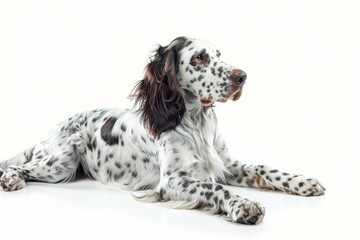 English setter, adult dog on a white background. purebred thoroughbred pet. a hunting breed.