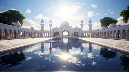 zen reflection pools with a mosque - obrazy, fototapety, plakaty