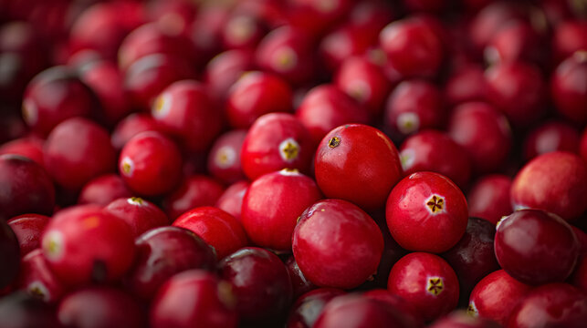 Close-up of ripe red cranberries.