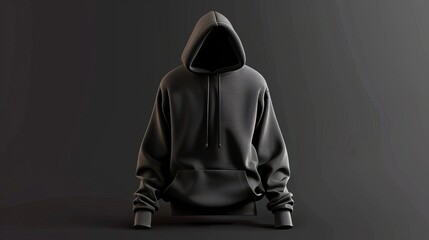 3d rendered black hoodie blank mockup with studio light from the side. Black standing Hoodie mockup without people. Created with Generative AI.