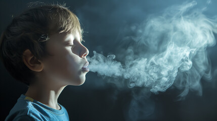 Child exhaling a stream of smoke.