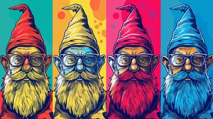 Fototapeten Pop art collage of colorful garden gnomes. © RISHAD