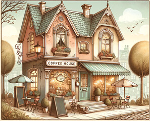 Fototapeta premium Illustration of a cozy coffee house