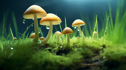 Fototapeta premium Close up look at the forest floor showing mushrooms