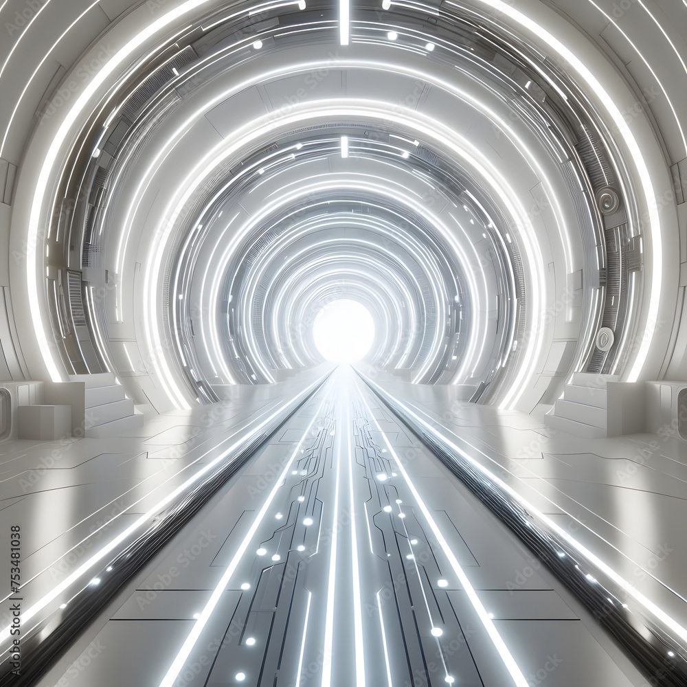 Aufkleber futuristic corridor with circuit and light. 3d illustration generative ai