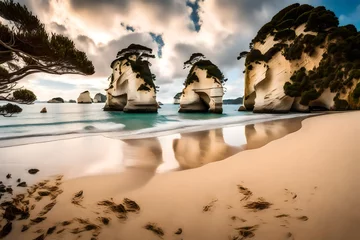 Crédence de cuisine en verre imprimé Cathedral Cove Panoramic picture of Cathedral Cove beach in summer without people during daytime