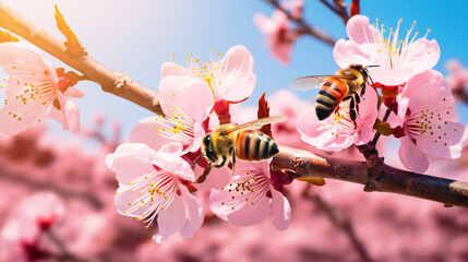 Bees gathering nectar - obrazy, fototapety, plakaty