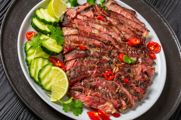 crying tiger, grilled and thinly sliced ribeye steak
