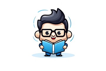 Adorable chibi teacher boy character holding a book